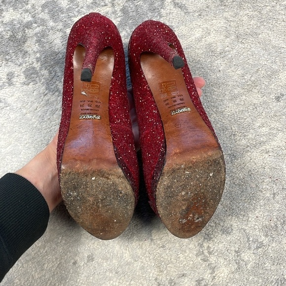 Schutz Fernanda Pump Rouge Red Dark Wine Glitter Sparkle Platform Stiletto 7 - Picture 8 of 15